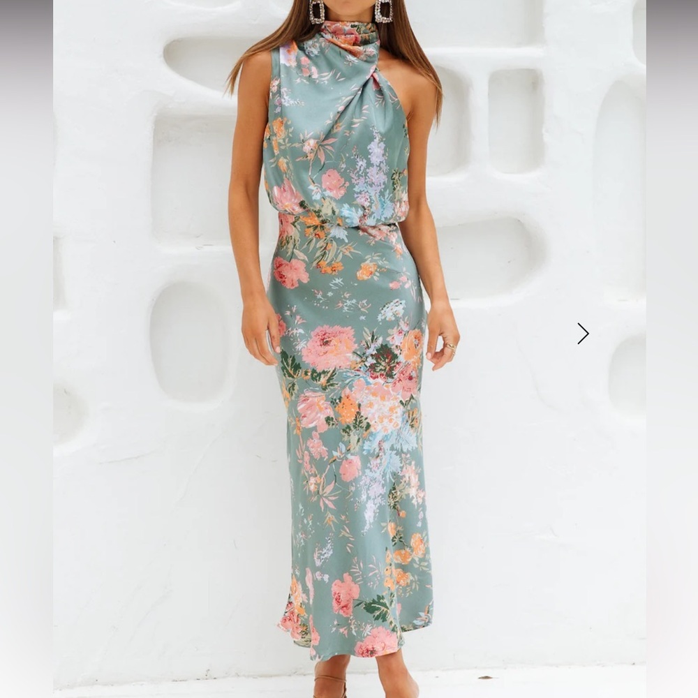 Hello Molly - Switch Me Satin Green Maxi Dress - Size M